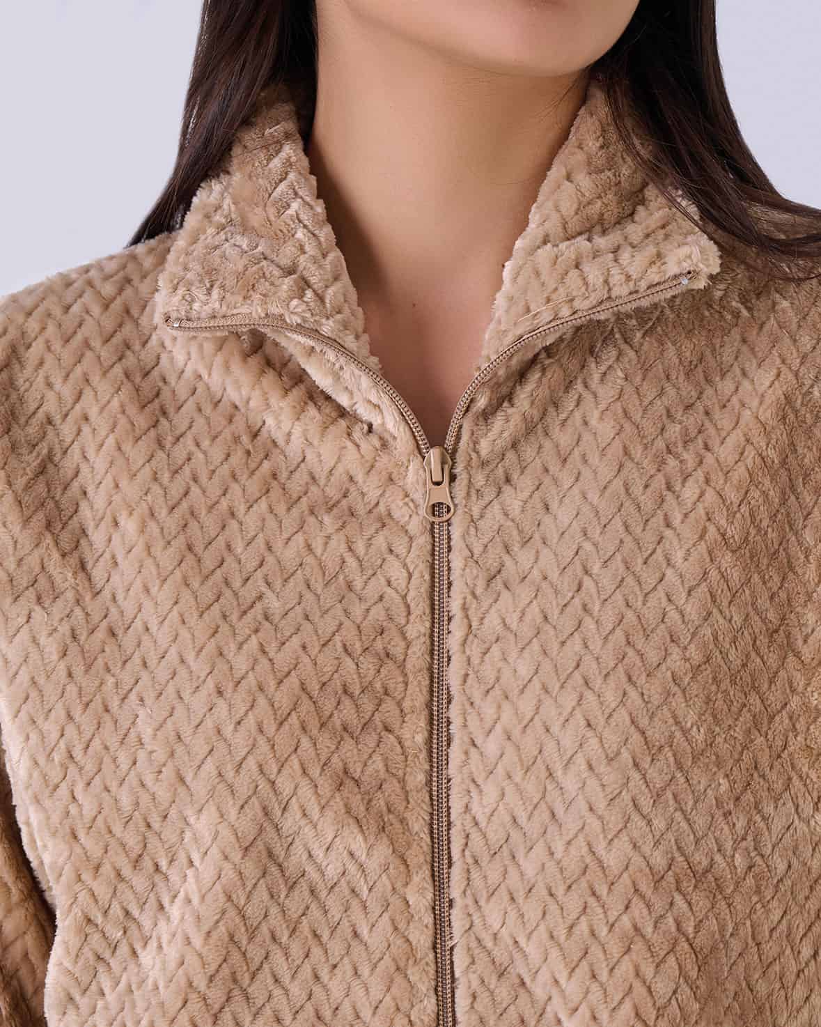 pigiama donna aperto in flannel fleece con cerniera dettaglio
