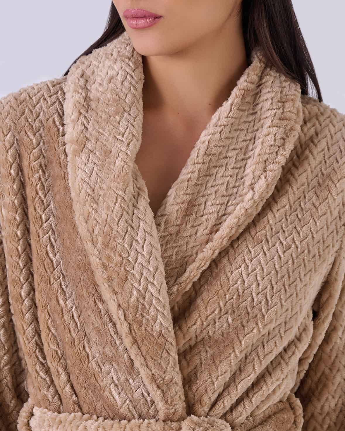vestaglia donna flannel fleece con cintura e tasche dettaglio